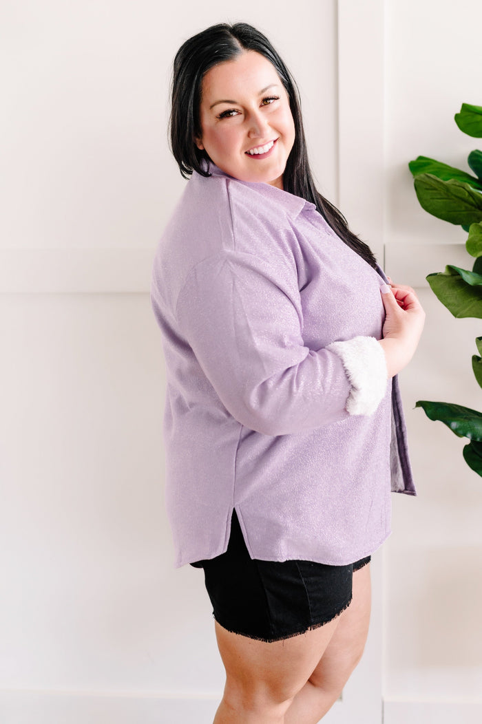 Light Fleece Lined Shacket In Shimmering Violet