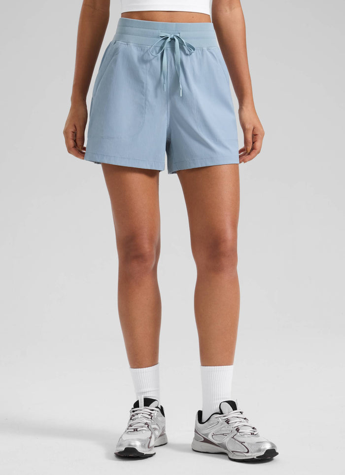 CRZ YOGA Women's Casual High Rise Drawstring Pocketed Shorts 3.5" Cambric Blue