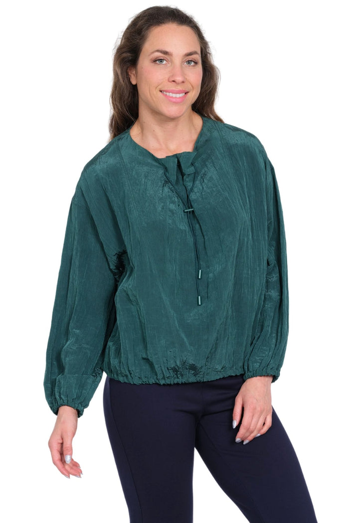 LIOR Women's Forest Green Easy Fit Blouse with Toggle Closure and Long Sleeves