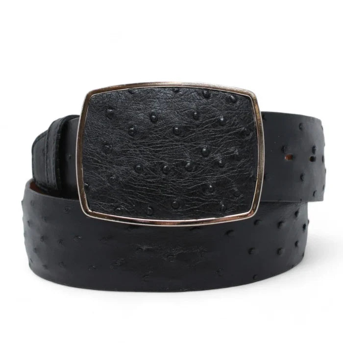 Los Altos Ostrich Cowboy Belt- Black