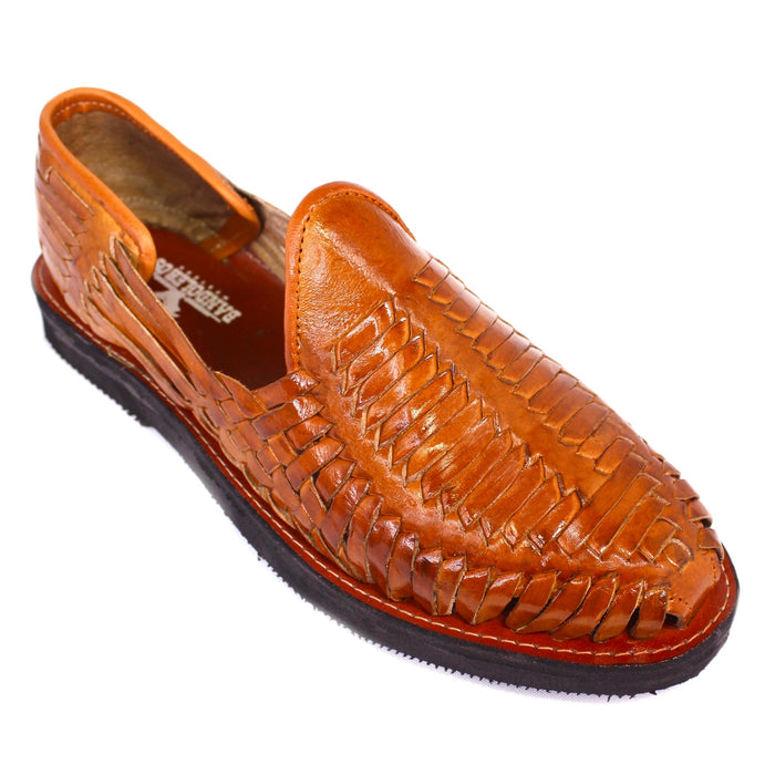 Bandoleros men's handmade honey leather Mexican huarache sandals featuring traditional woven genuine leather slip-on design