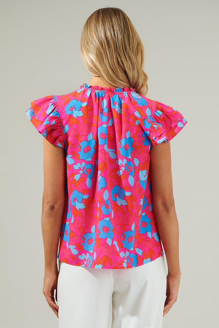 Lusma Floral Bellissima Ruffle Sleeve Top