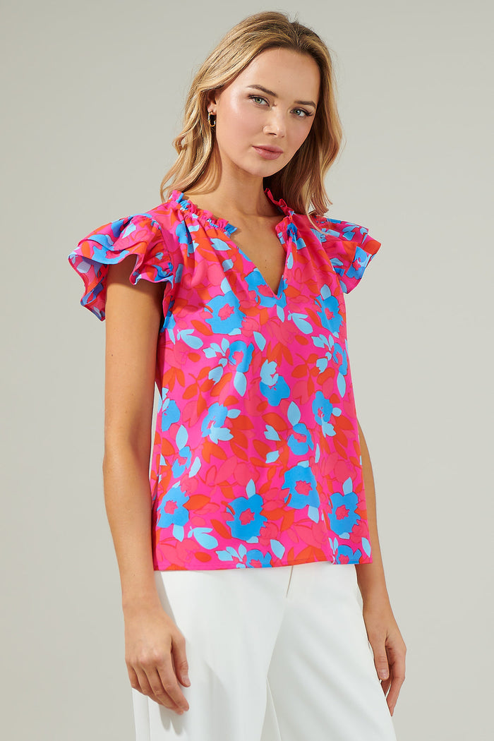 Lusma Floral Bellissima Ruffle Sleeve Top