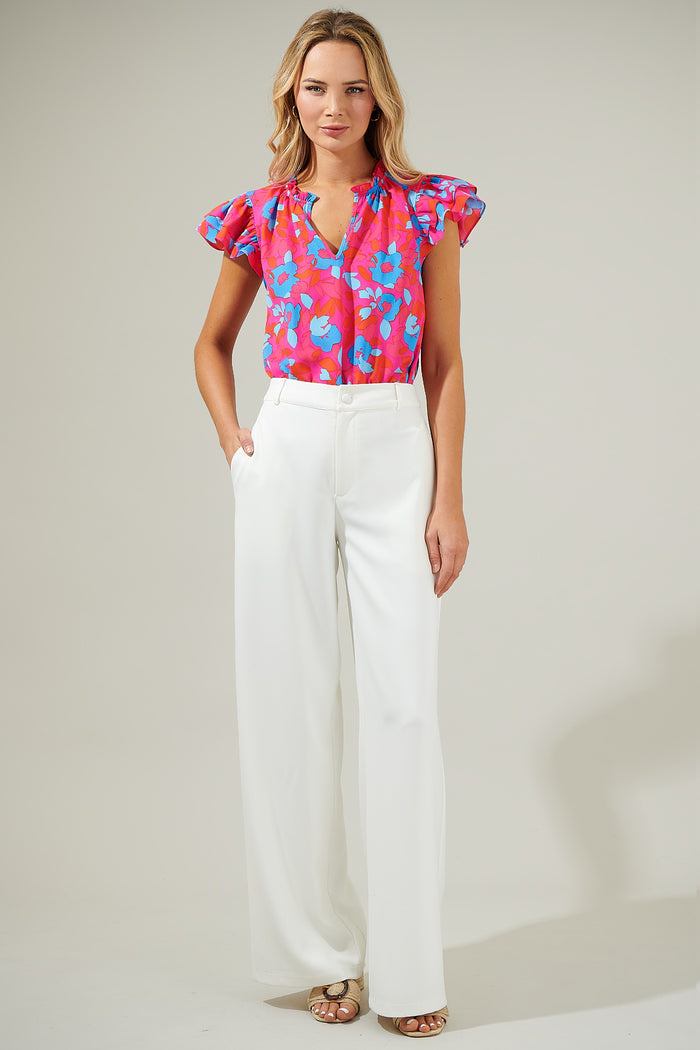 Lusma Floral Bellissima Ruffle Sleeve Top