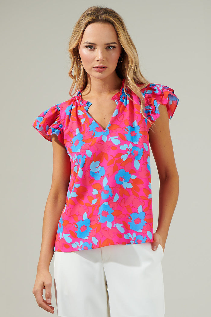 Lusma Floral Bellissima Ruffle Sleeve Top