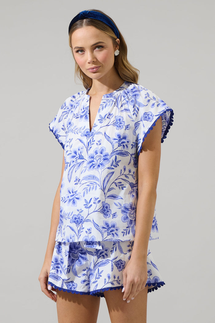 Maeve Floral Ayla Split Neck Top