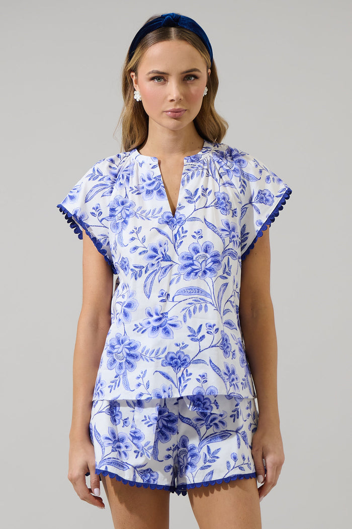 Maeve Floral Ayla Split Neck Top