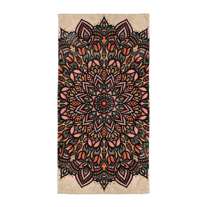 Mandala Beach Towel in Earthy Bohemian Slate. REACH Compliant, Zero-Wastewater Printing, Made-to-Order (Zero Overproduction).