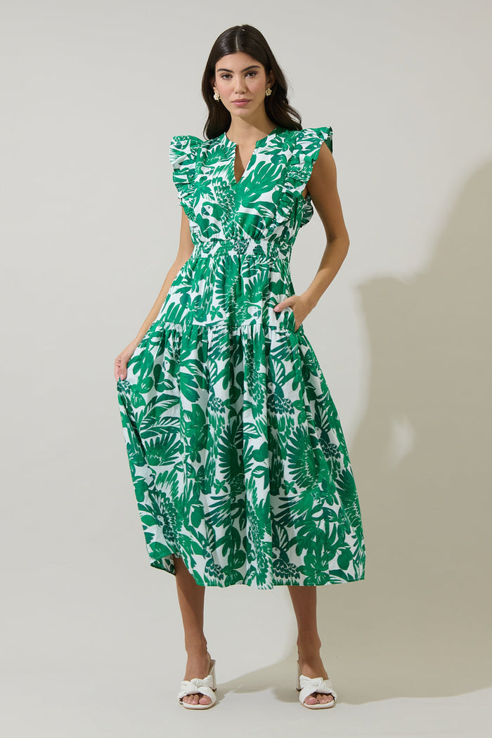 Masey Tropical Virna Ruffle Midi Dress