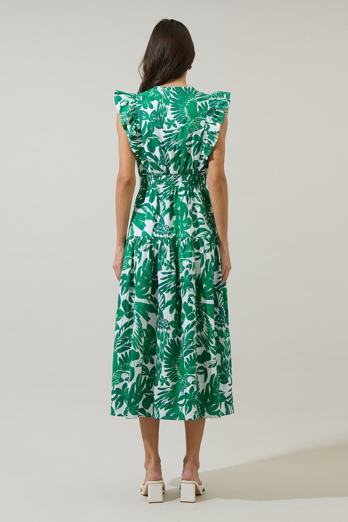 Masey Tropical Virna Ruffle Midi Dress