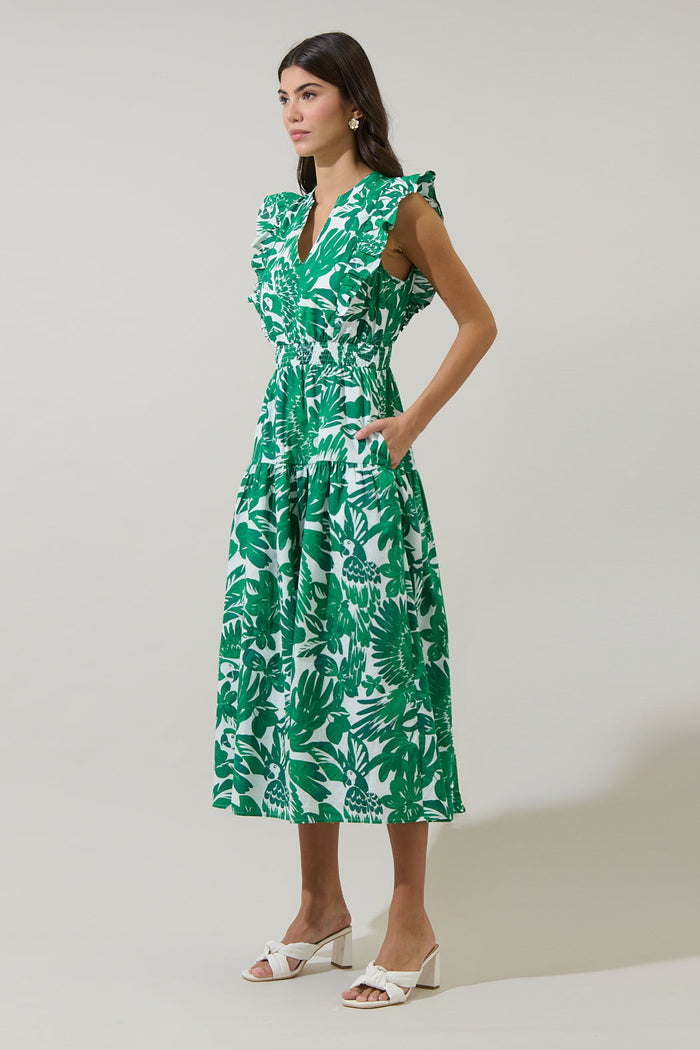 Masey Tropical Virna Ruffle Midi Dress