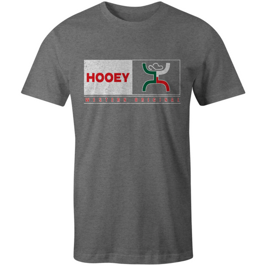 Gray t-shirt with 'HOOEY' logo on a white background