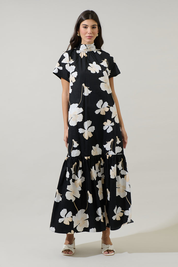 Medina Floral Dime Mockneck Maxi Dress