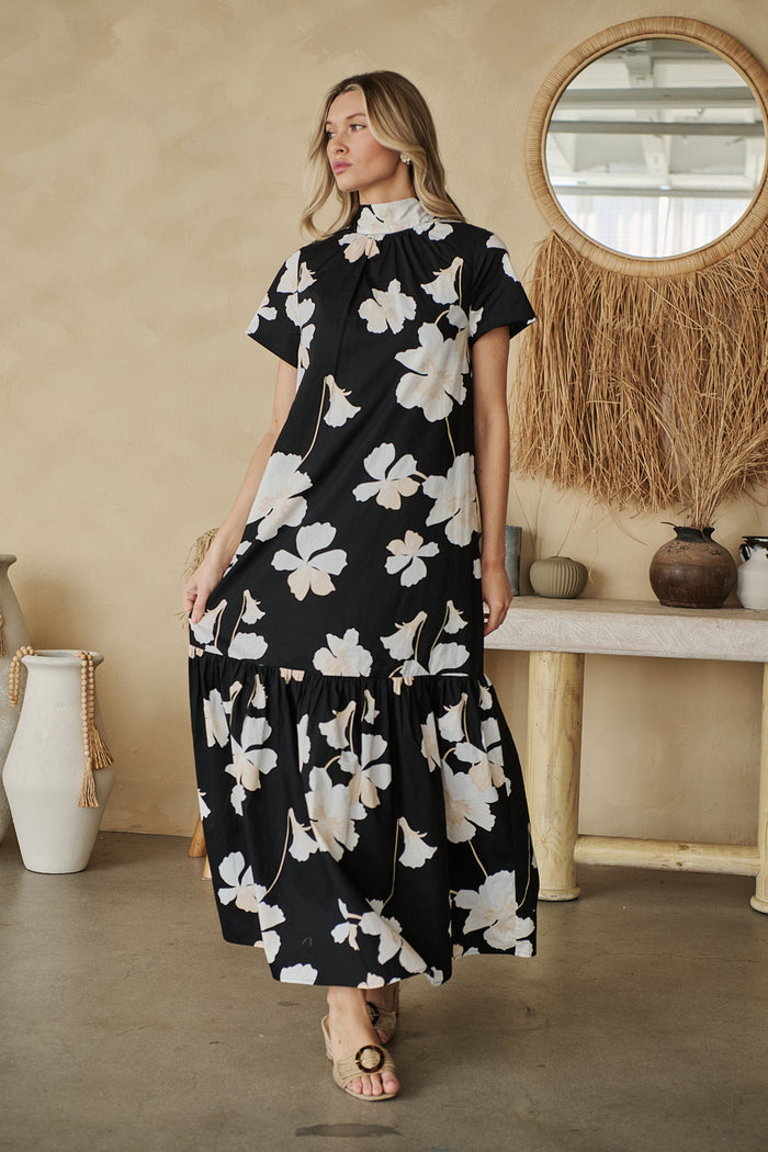 Medina Floral Dime Mockneck Maxi Dress