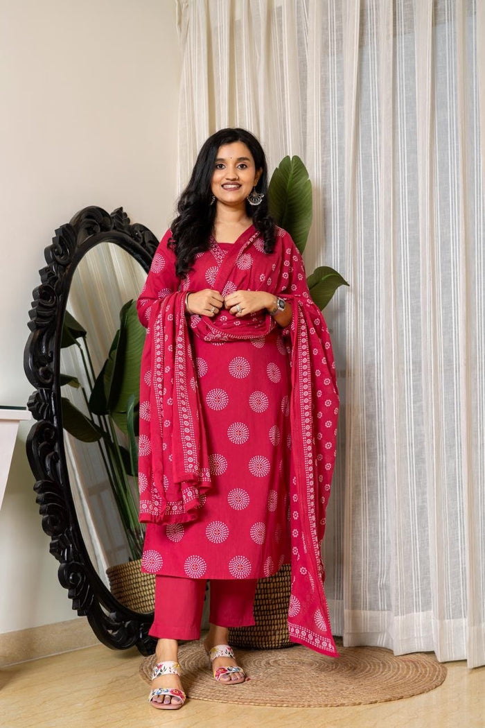 Meera Budget Cotton Suit- Darker Pink
