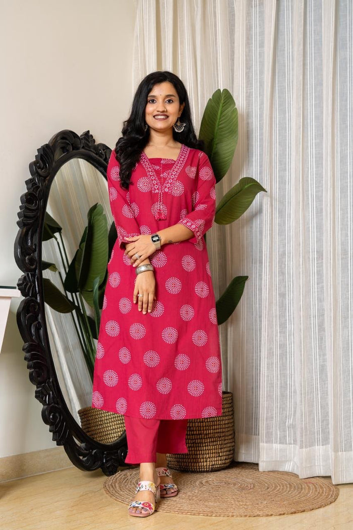 Meera Budget Cotton Suit- Darker Pink