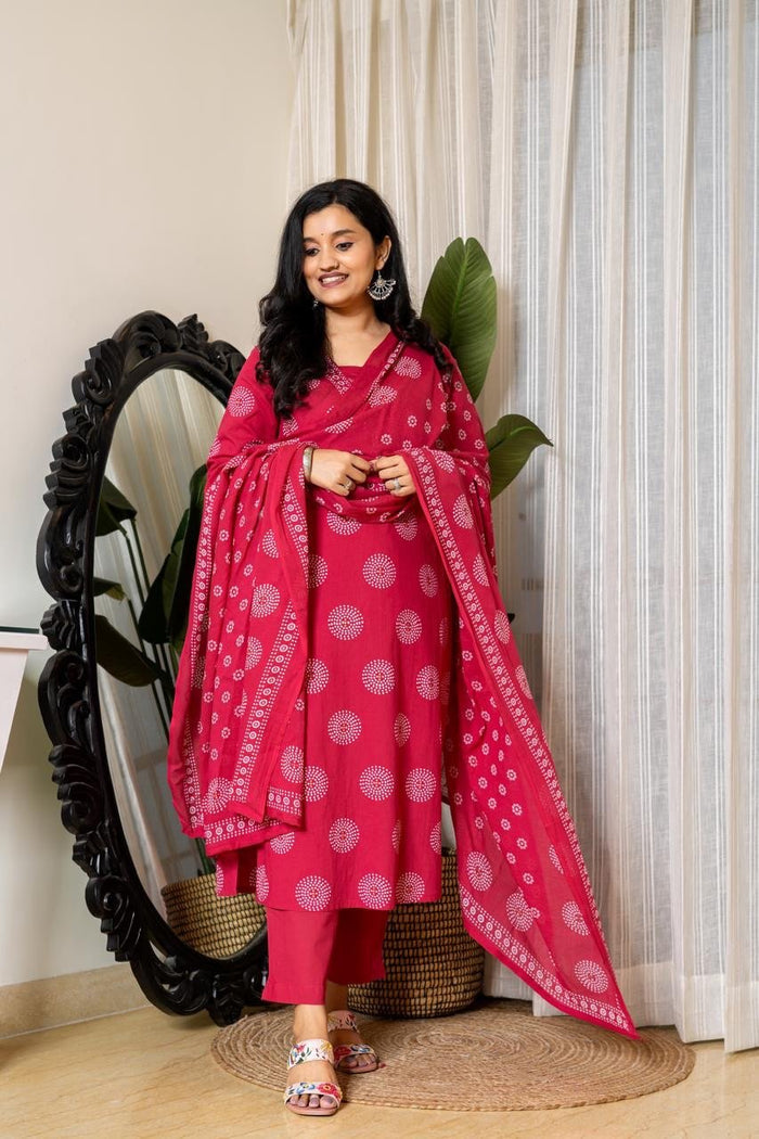 Meera Budget Cotton Suit- Darker Pink