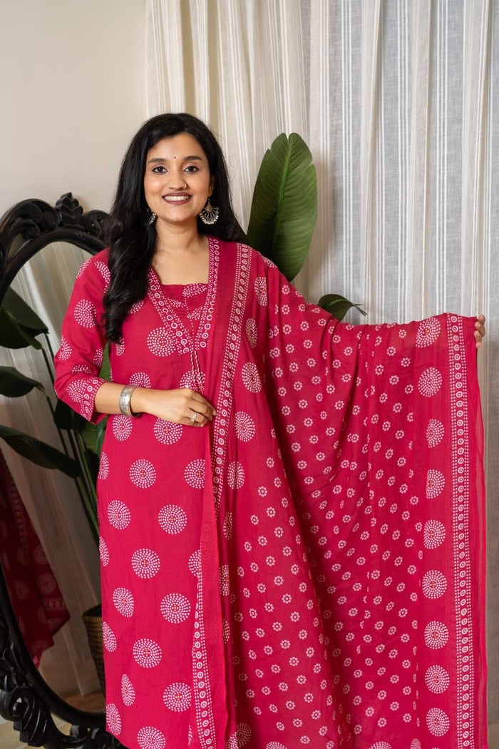Meera Budget Cotton Suit- Darker Pink