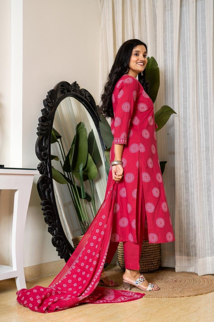 Meera Budget Cotton Suit- Darker Pink