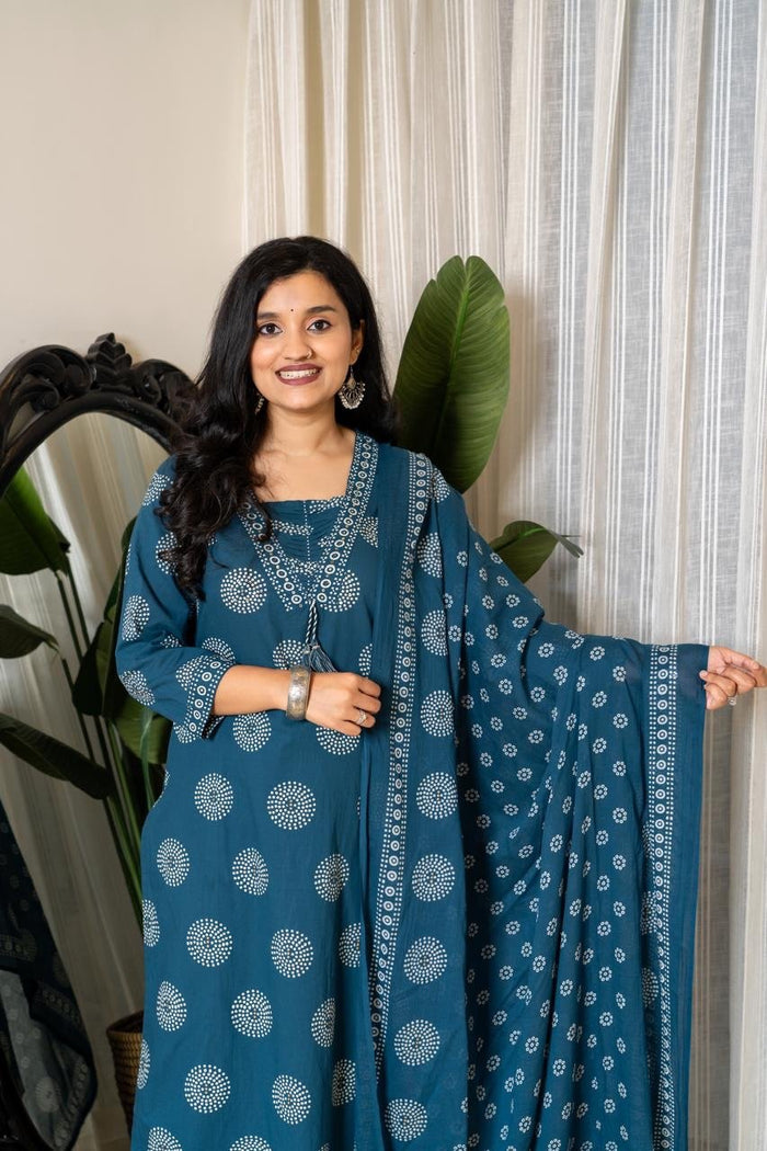 Meera Budget Cotton Suit- Teal blue