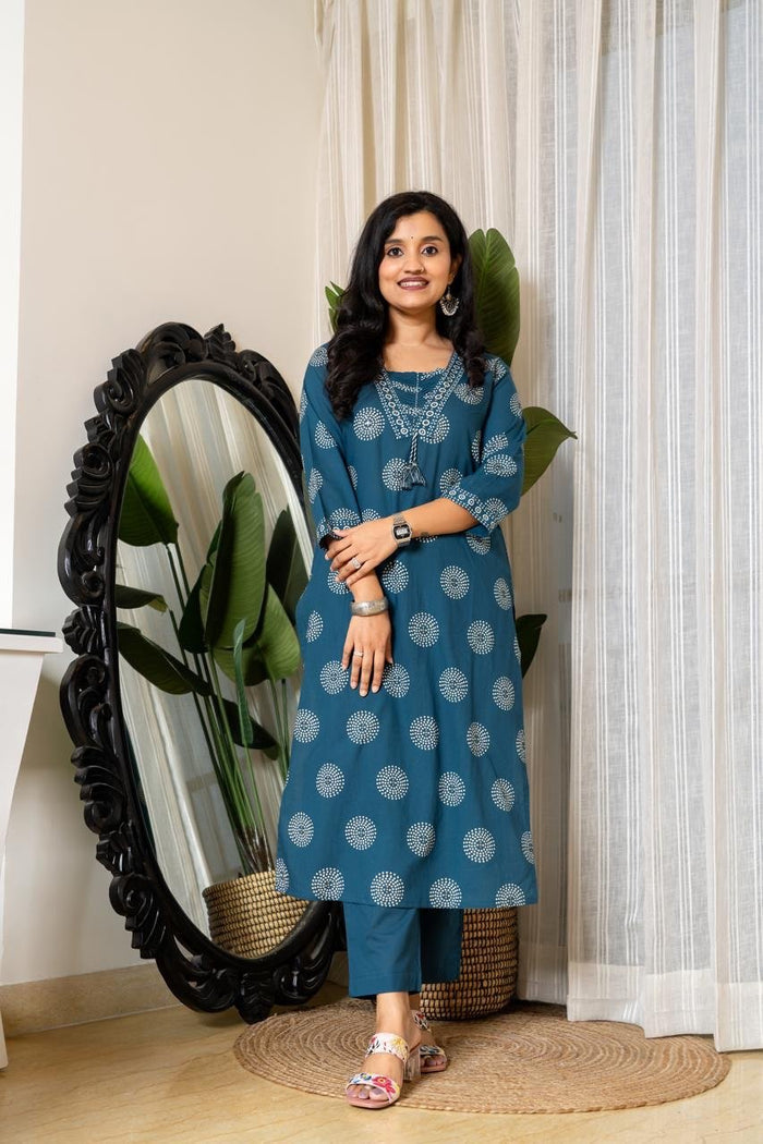 Meera Budget Cotton Suit- Teal blue