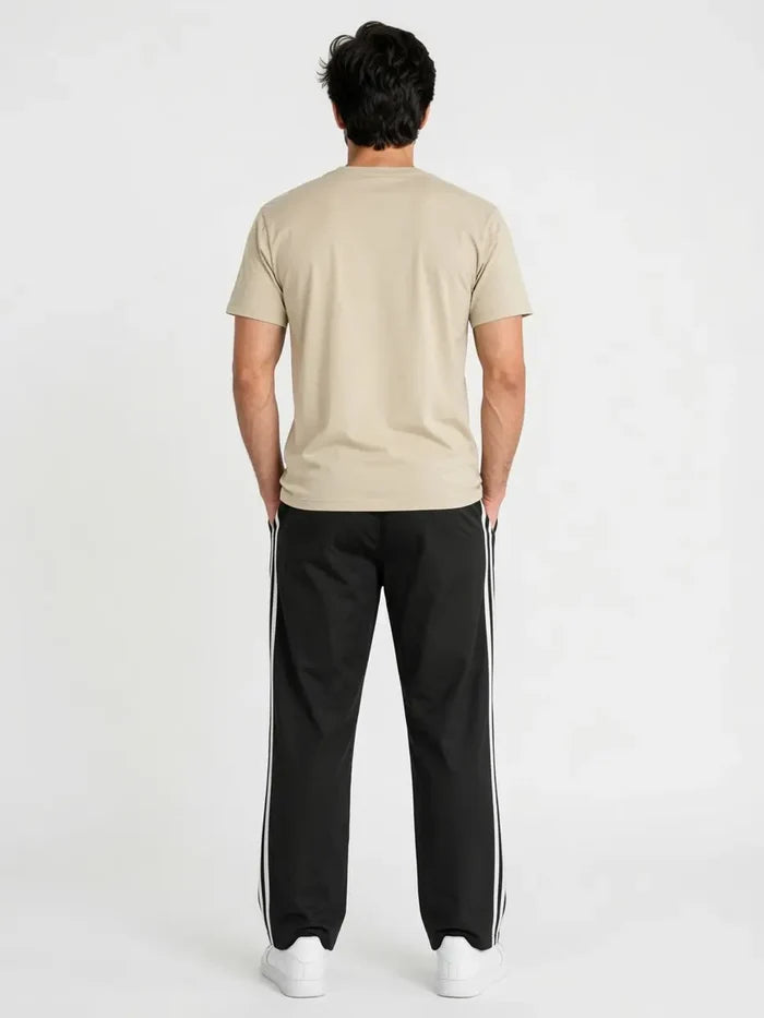 Men's Beige Graphic Printed Jersey Cotton T-Shirt & Black Track Pants Lounge Set