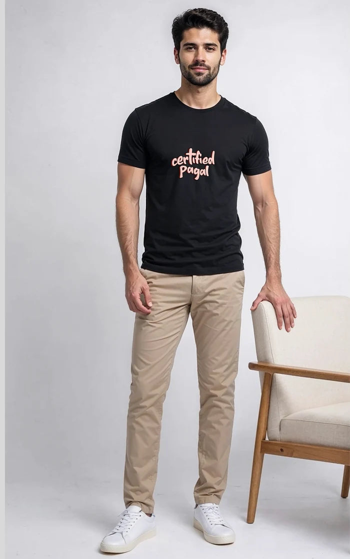 Men's Black "Certified Pagal" Graphic Printed Crew Neck Half Sleeve T-Shirt