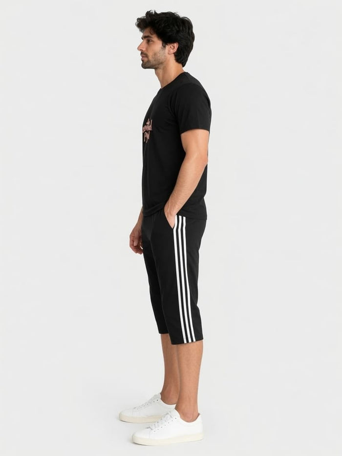 Men's Black  Graphic T-Shirt & Black Side Stripe Shorts Set  “Certified Pagal”