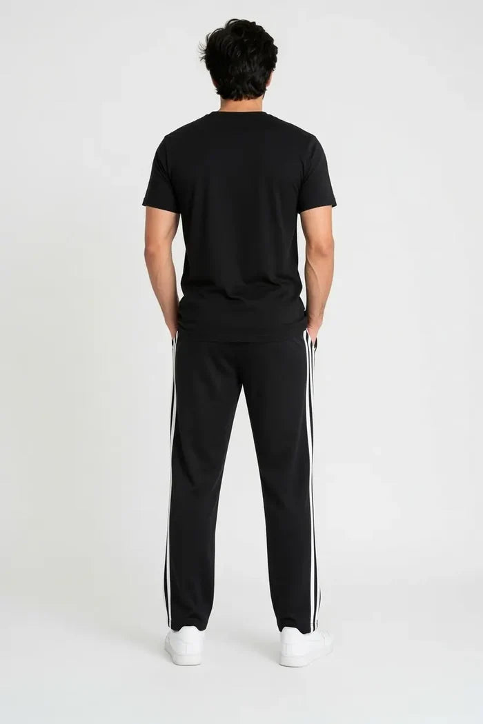 Men's Black Graphic T-Shirt & Black Side Stripe Trouser Set (Angel Wings)