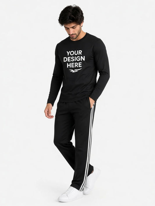 Men's Black Jersey Cotton Full Sleeve T-Shirt & Track Trouser Set
