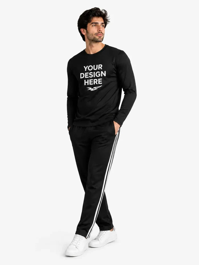 Men's Black Jersey Cotton T-Shirt & Track Trouser Set