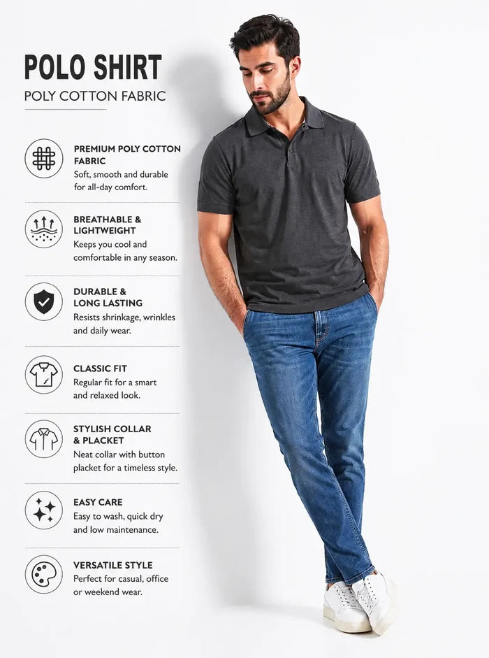 Men Smart Casual Charcoal  Polo Shirt - Hinz Clothing