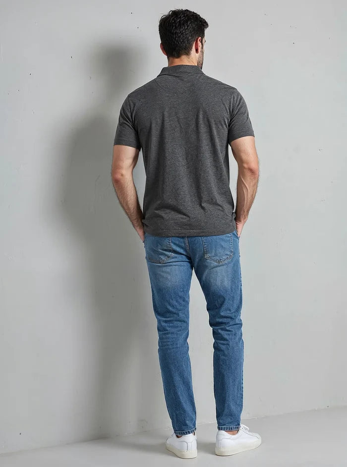 Men's Charcoal & Maroon Color Block Polo Shirt