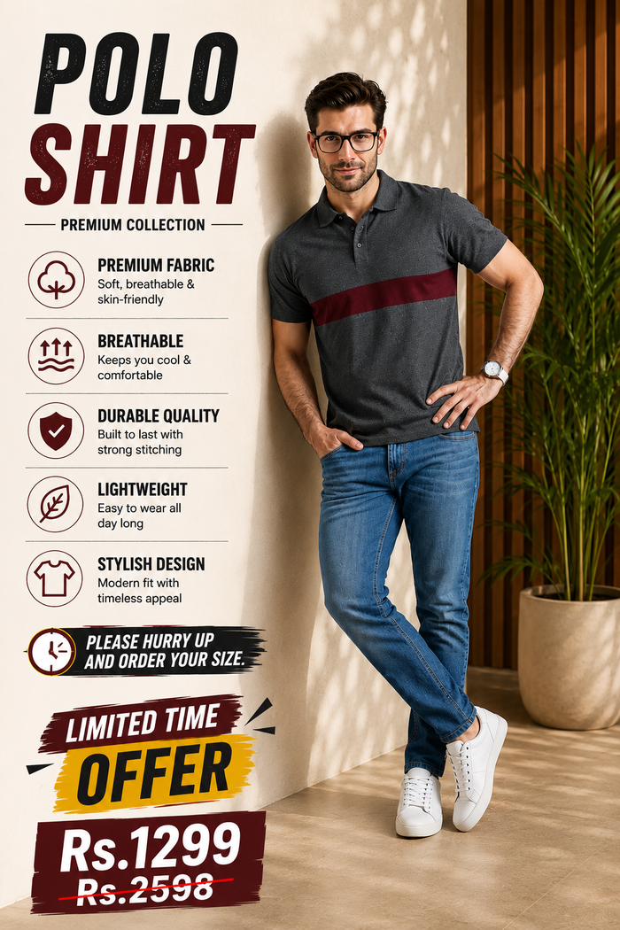 Men's Charcoal & Maroon Color Block Polo Shirt