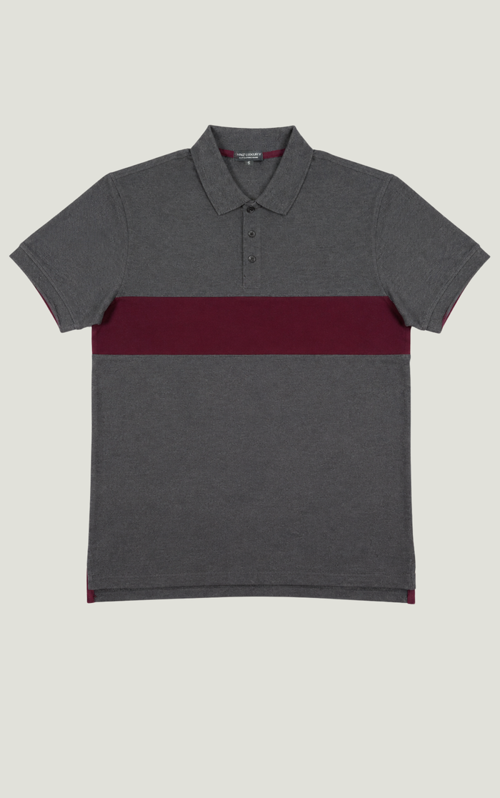 Men's Charcoal & Maroon Color Block Polo Shirt