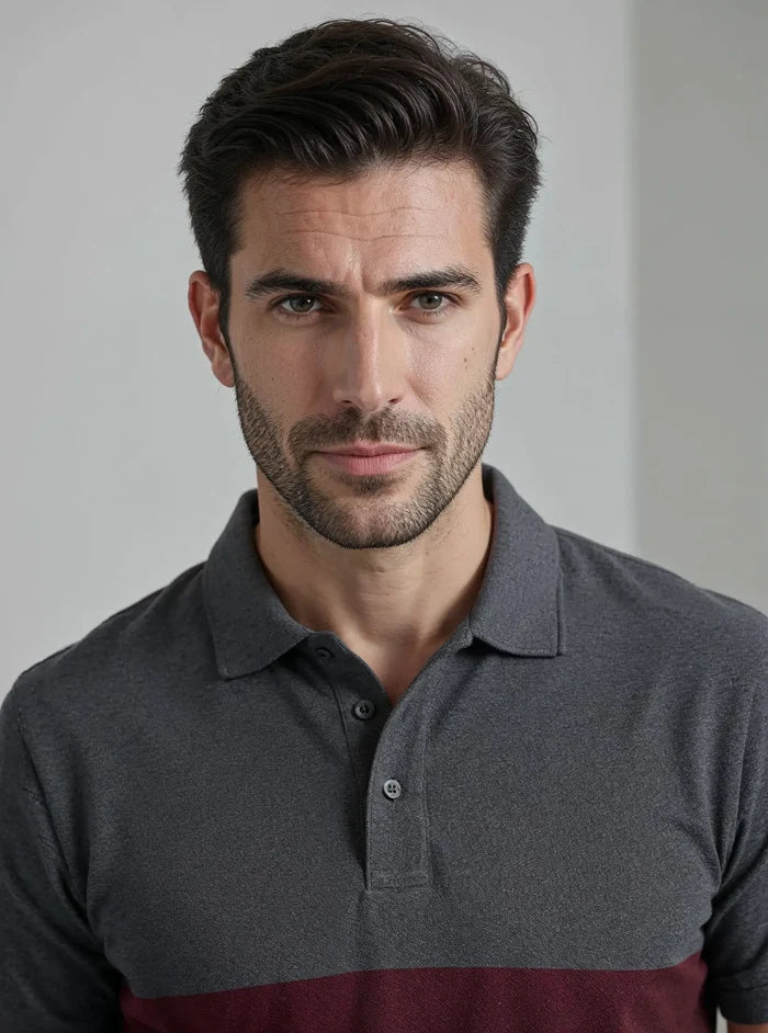 Men's Charcoal & Maroon Color Block Polo Shirt