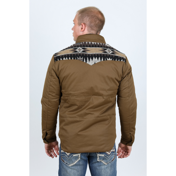 Men's Ethnic Aztec Quilted W/ Faux Fur Lined Twill Jacket - Khaki