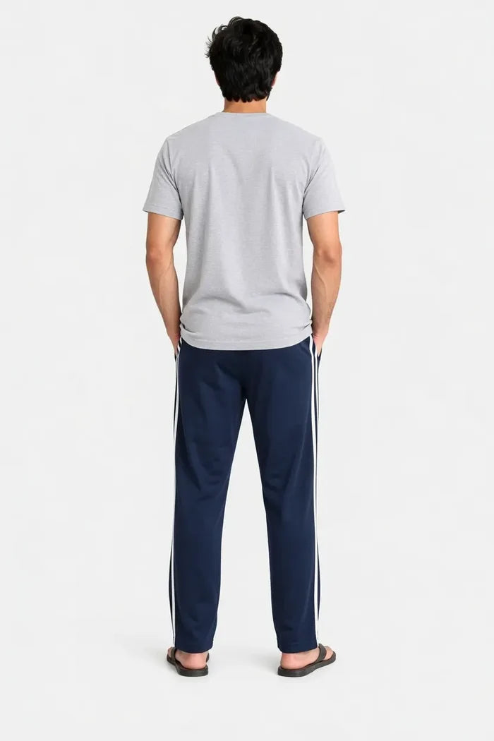 Men's Grey  Graphic T-Shirt & Navy Side Stripe Trouser Set (Social Intro )