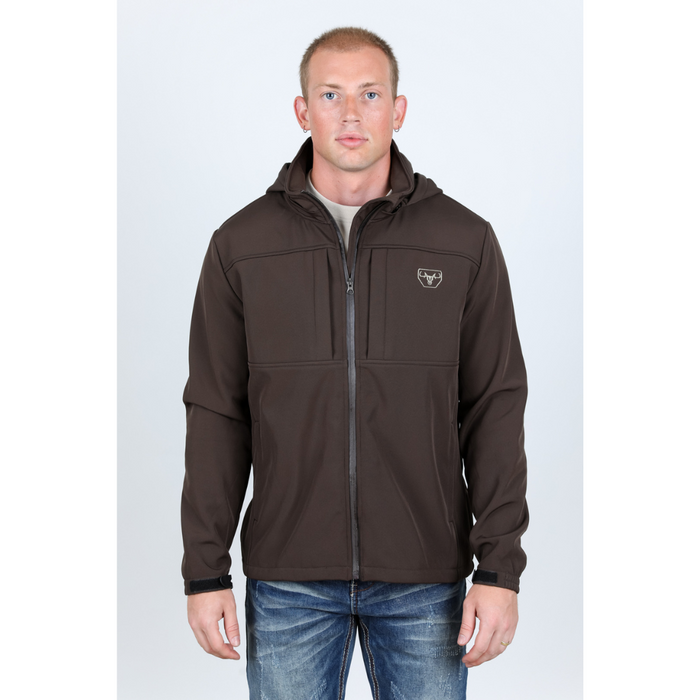 Mens Hooded Softshell Water-Resistant Jacket - Brown
