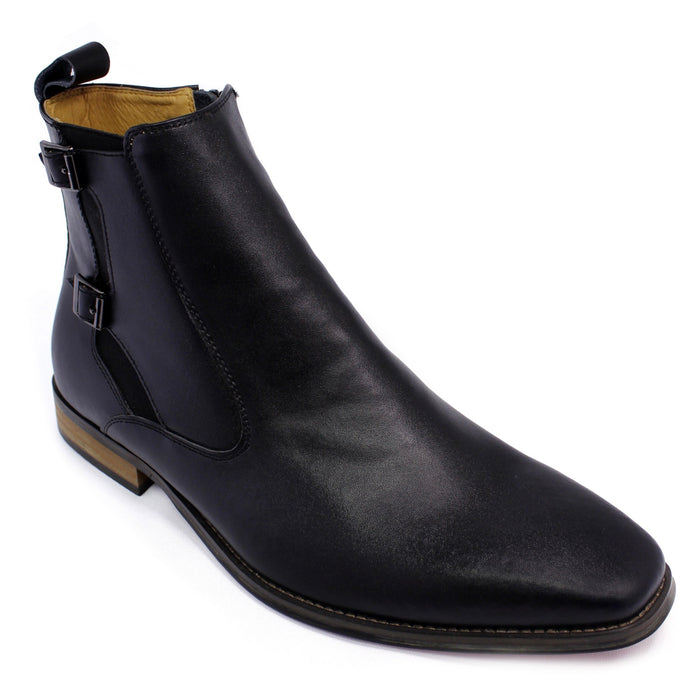 Men's Leather Chelsea Boot w/ Side Buckles - Black