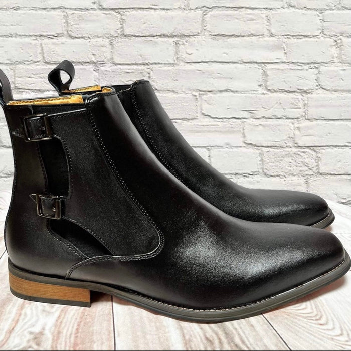 Men's Leather Chelsea Boot w/ Side Buckles - Black