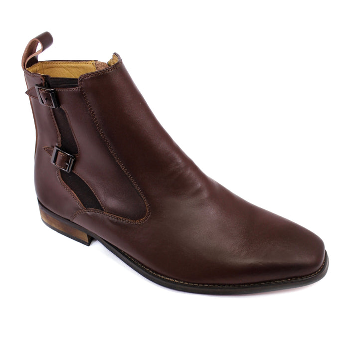 Men's Leather Chelsea Boot w/ Side Buckles - Café