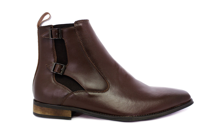 Men's Leather Chelsea Boot w/ Side Buckles - Café