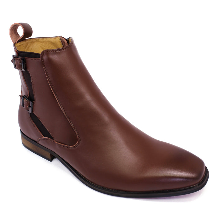 Men's Leather Chelsea Boot w/ Side Buckles - Honey