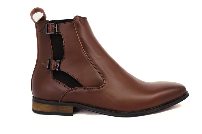 Men's Leather Chelsea Boot w/ Side Buckles - Honey