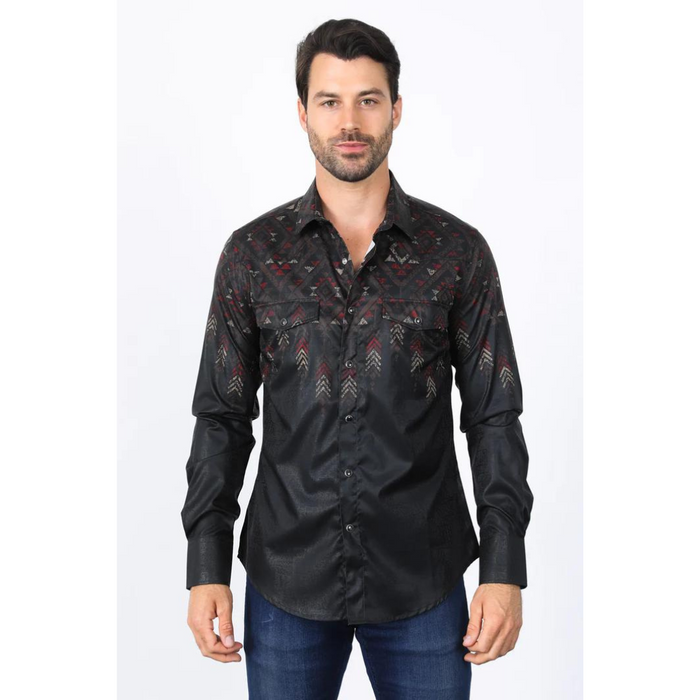 Mens Modern Fit Panoramic Foil Print Shirt - Black