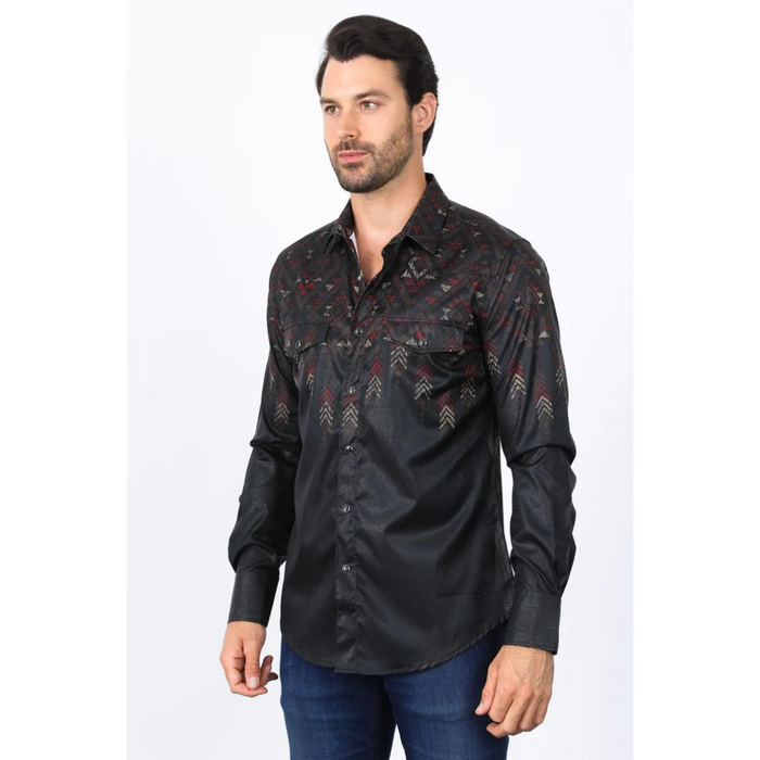 Mens Modern Fit Panoramic Foil Print Shirt - Black