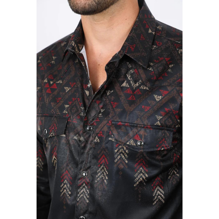 Mens Modern Fit Panoramic Foil Print Shirt - Black