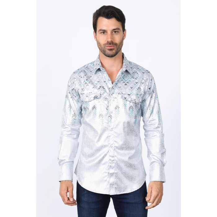 Mens Modern Fit Panoramic Foil Print Shirt - White
