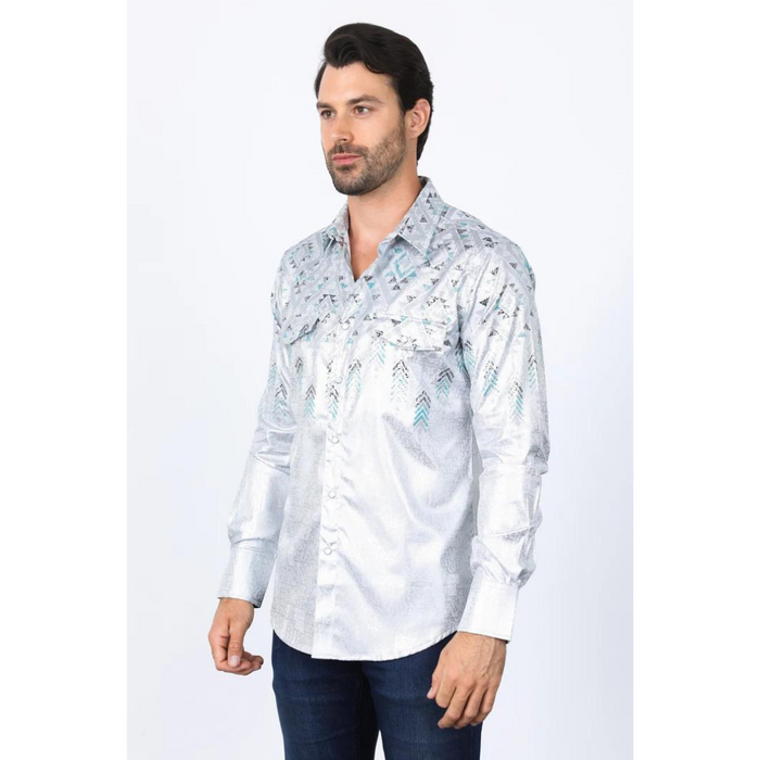 Mens Modern Fit Panoramic Foil Print Shirt - White